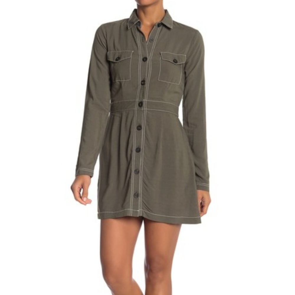 Love, Fire Utility Dress Beetle Green Petite